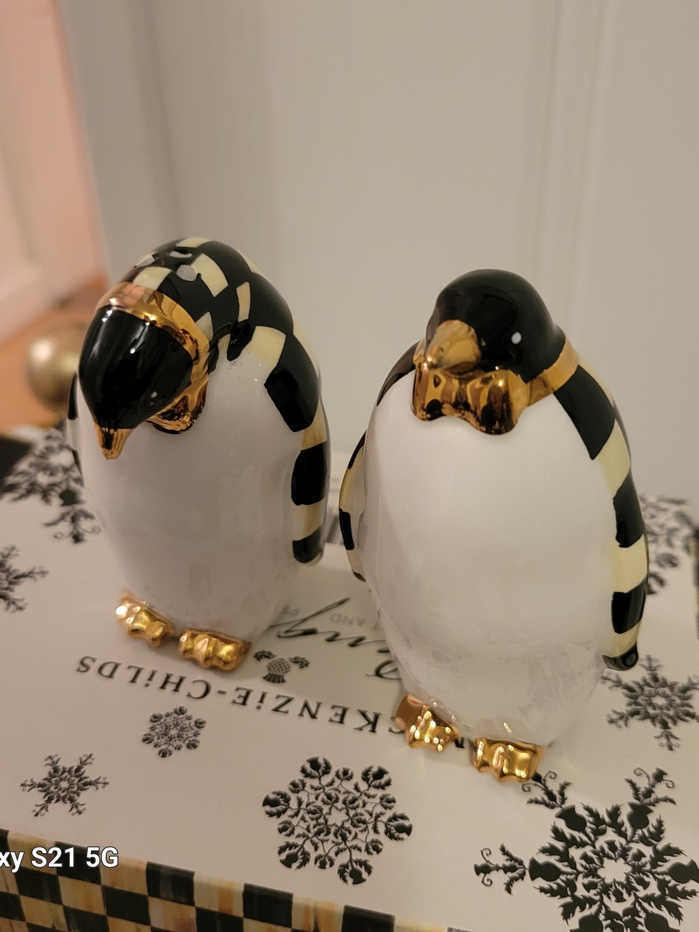 MacKenzie-Childs Black and White Check Penguin Salt & Pepper Shakers